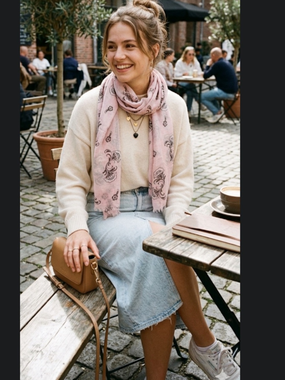 American Vintage Pink and Gray Floral Scarf